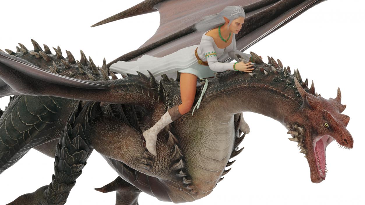 3D Fantasy Elf Princess Riding Dragon with Fur model