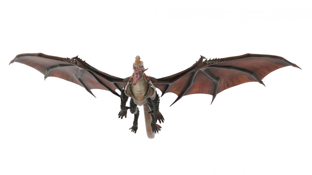 3D Fantasy Elf Princess Riding Dragon with Fur model