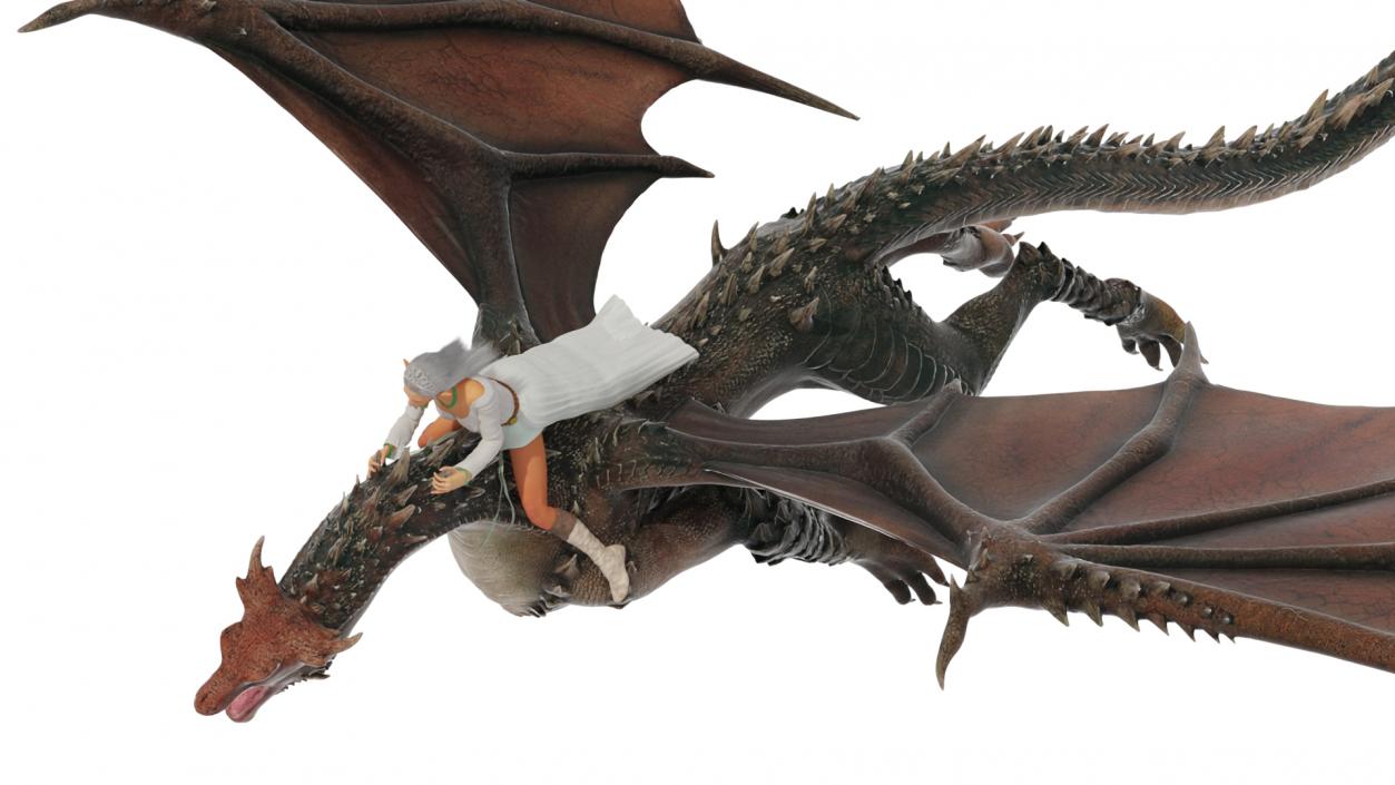 3D Fantasy Elf Princess Riding Dragon with Fur model