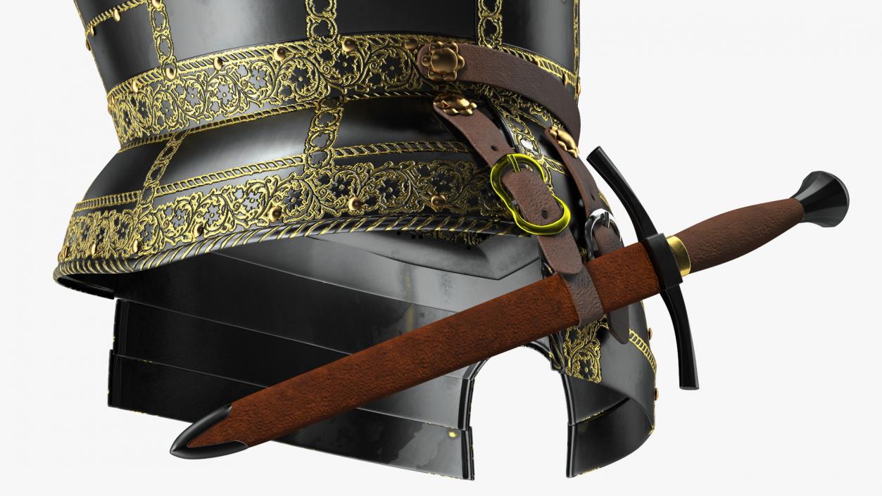 3D Medieval Knight Black Gold Chest Armor model