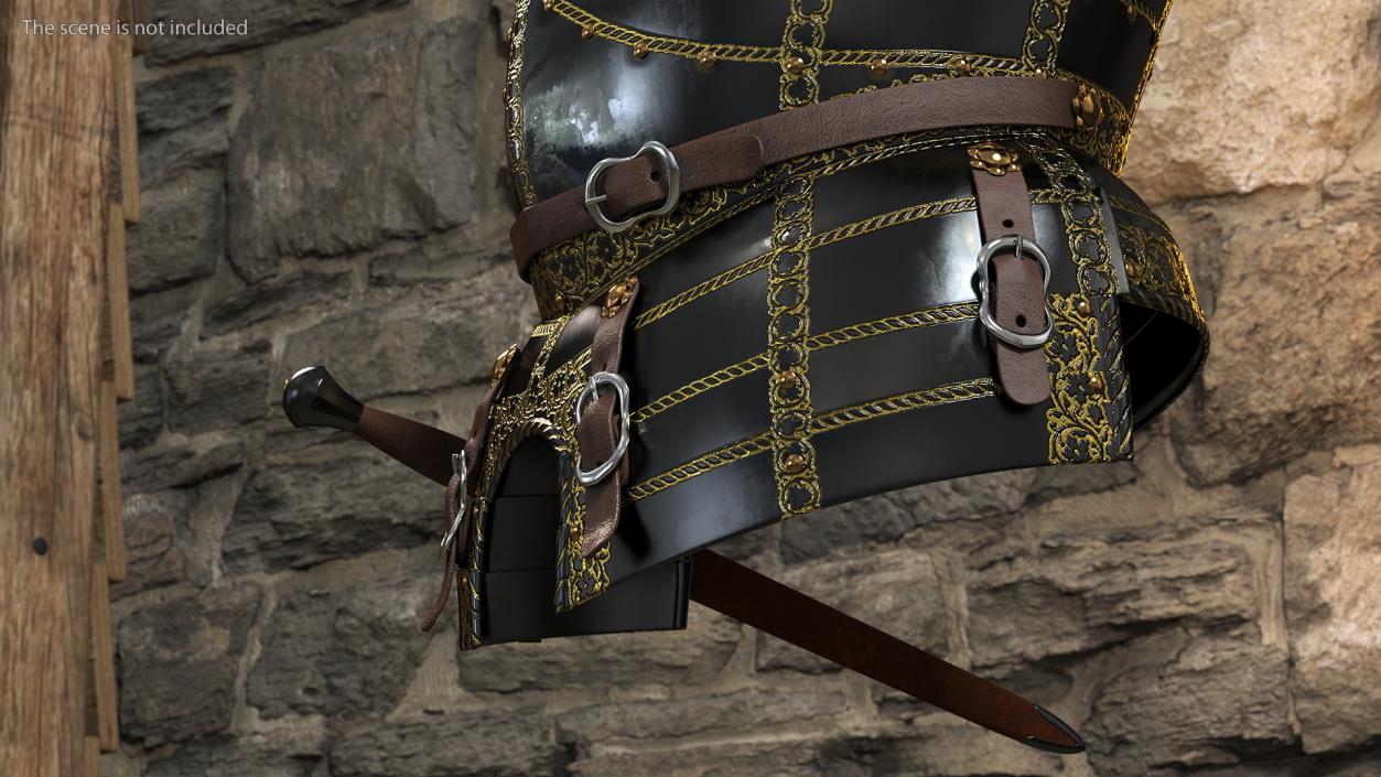 3D Medieval Knight Black Gold Chest Armor model