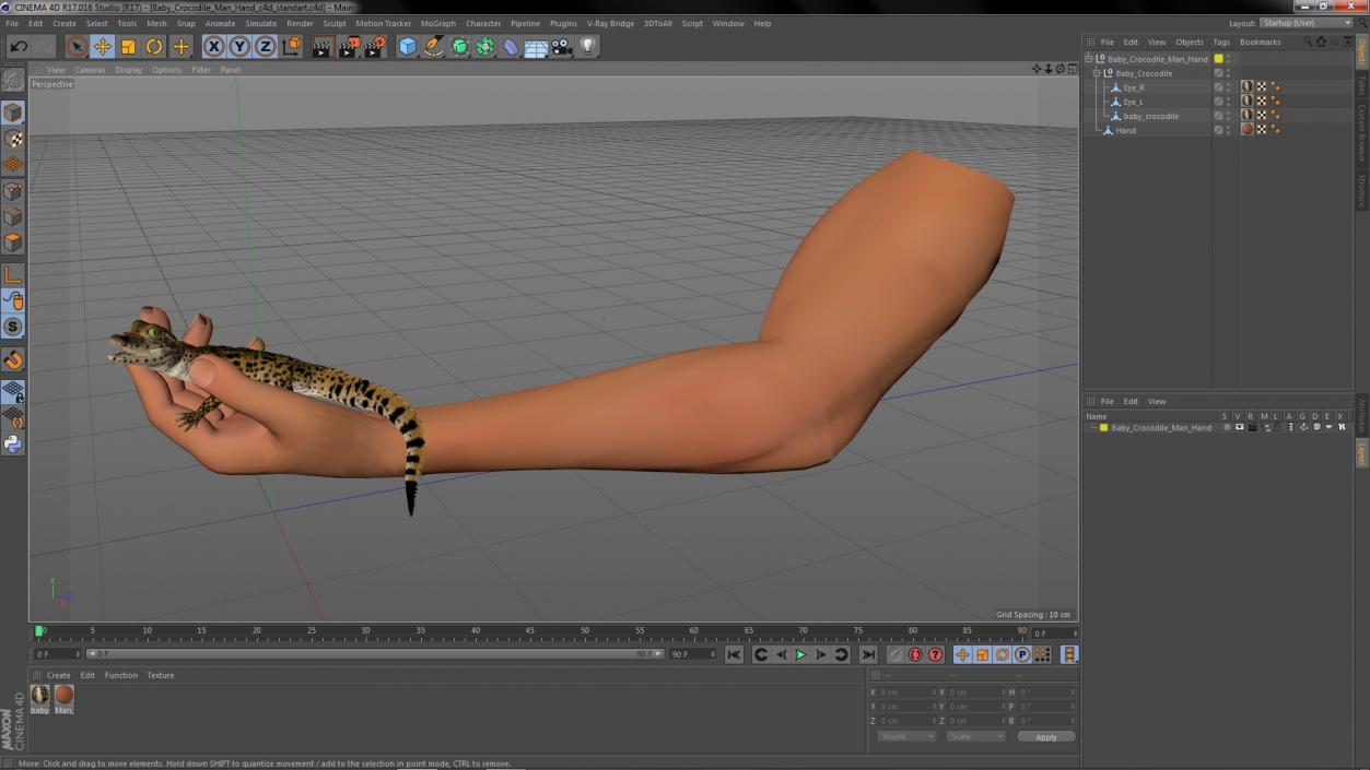 3D Baby Crocodile Man Hand model