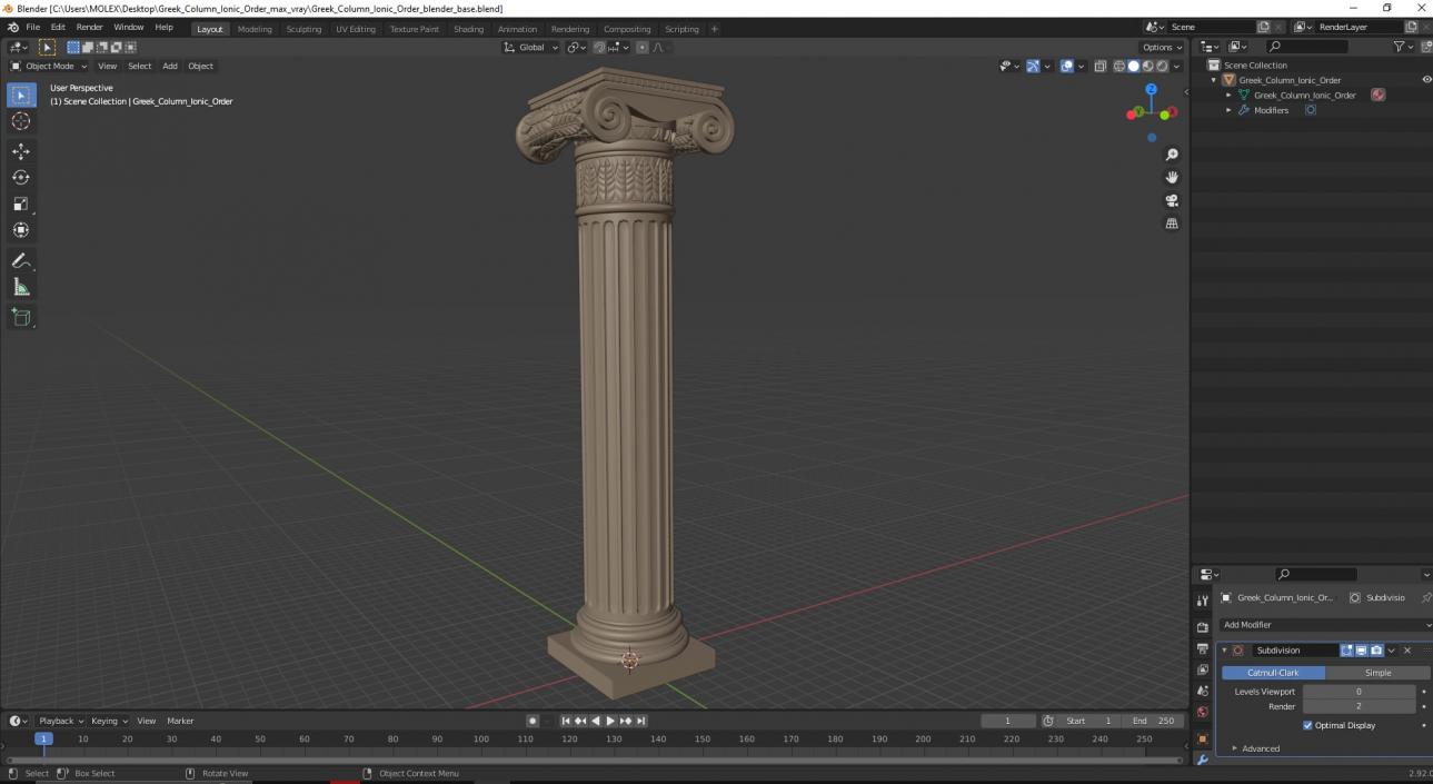 Greek Column Ionic Order 3D model