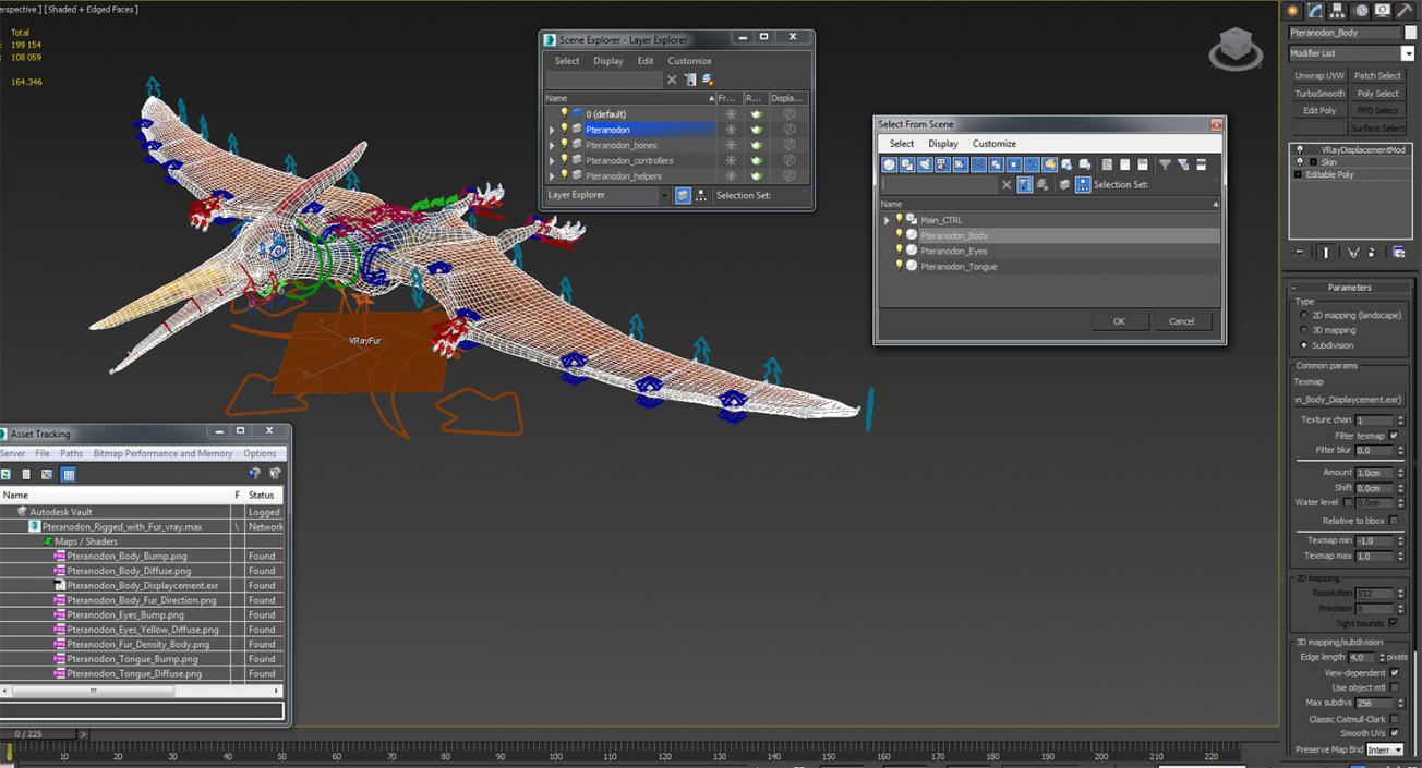 3D Pteranodon Rigged with Fur