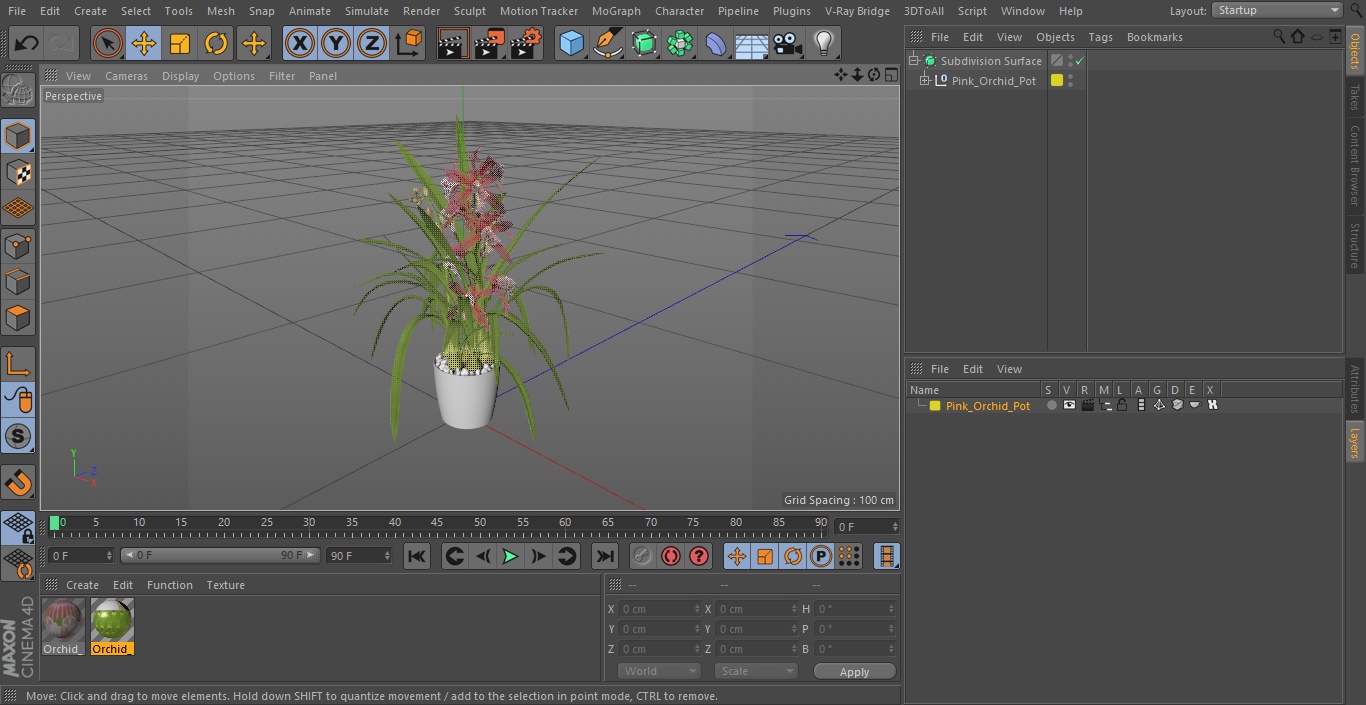 3D model Pink Orchid Pot