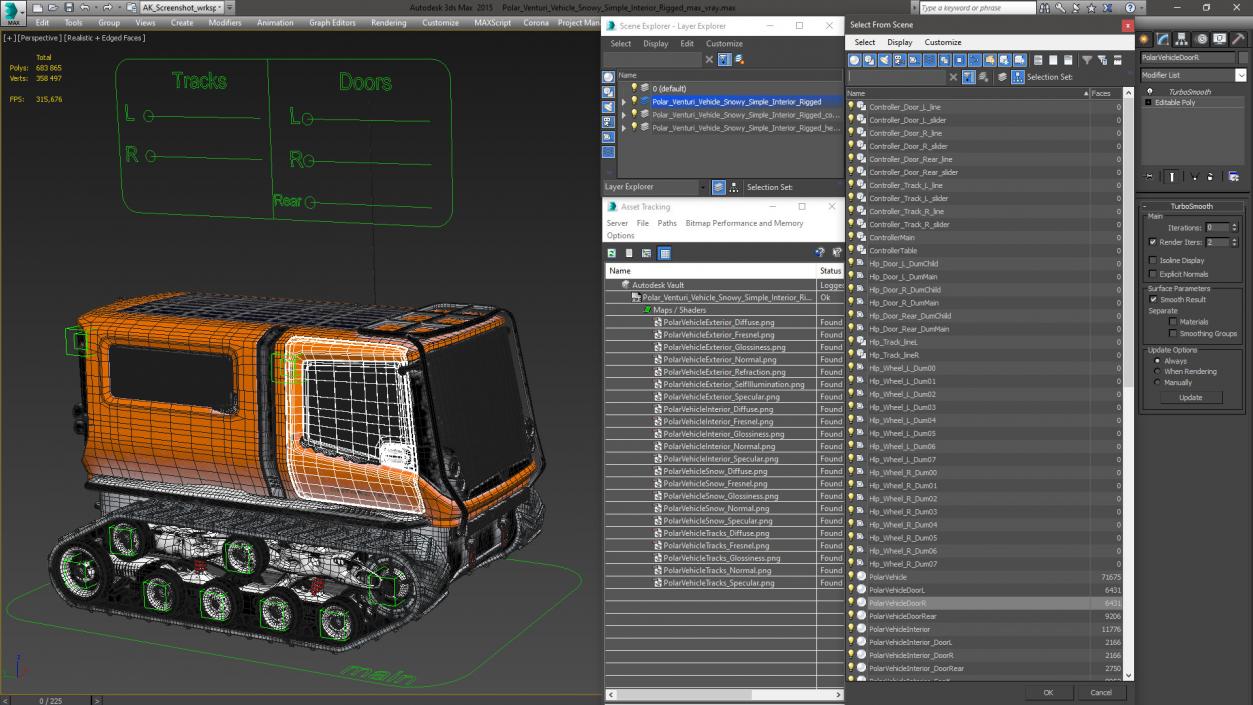 3D model Polar Venturi Vehicle Snowy Simple Interior Rigged