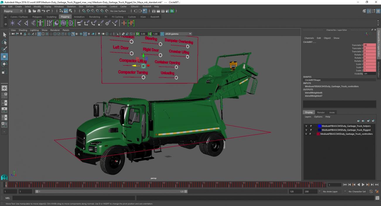 3D Medium-Duty Garbage Truck Rigged for Maya