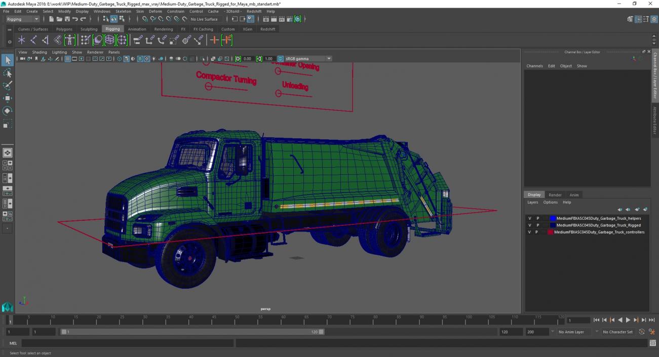 3D Medium-Duty Garbage Truck Rigged for Maya