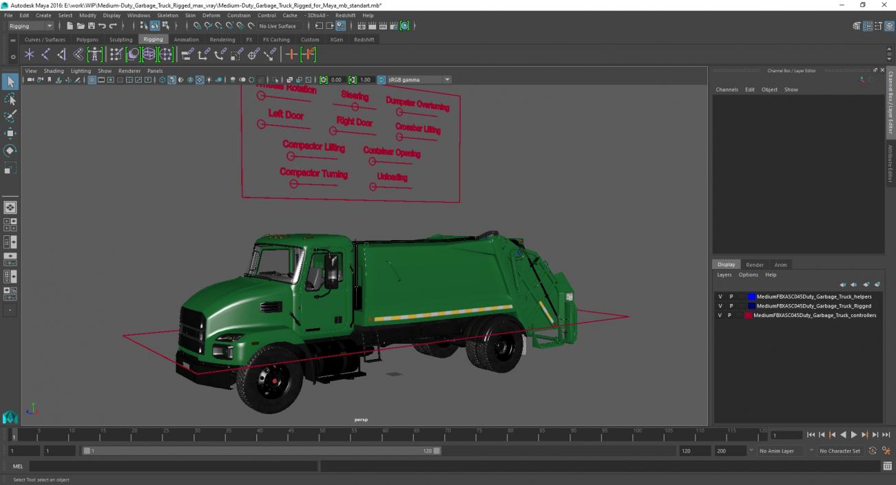 3D Medium-Duty Garbage Truck Rigged for Maya