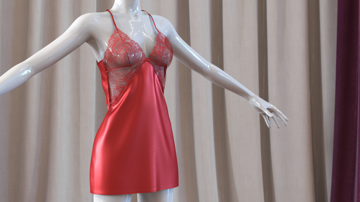 Lace Women Chemise Red 3D