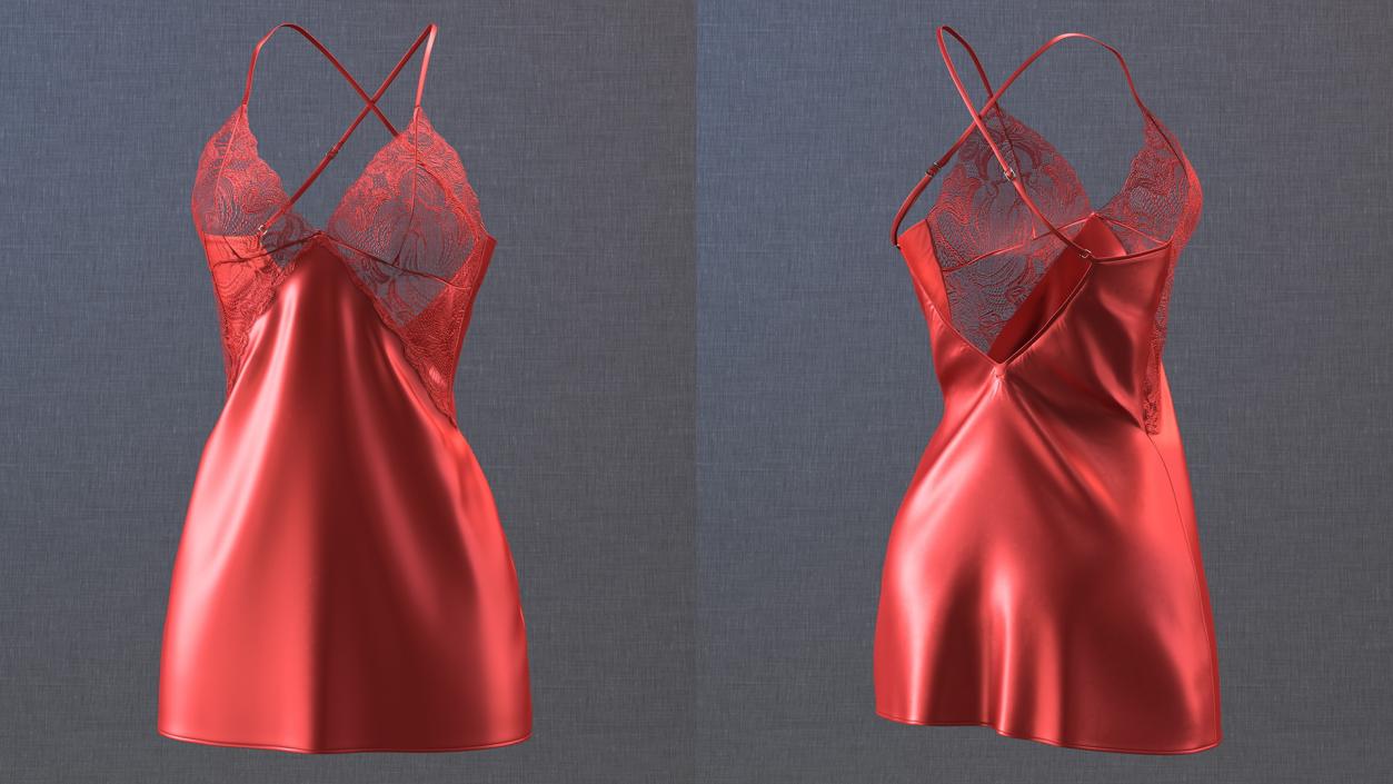 Lace Women Chemise Red 3D