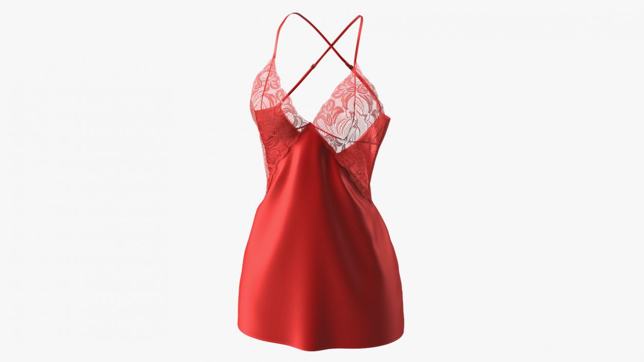 Lace Women Chemise Red 3D