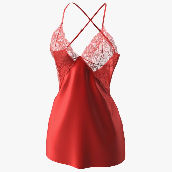 Lace Women Chemise Red 3D