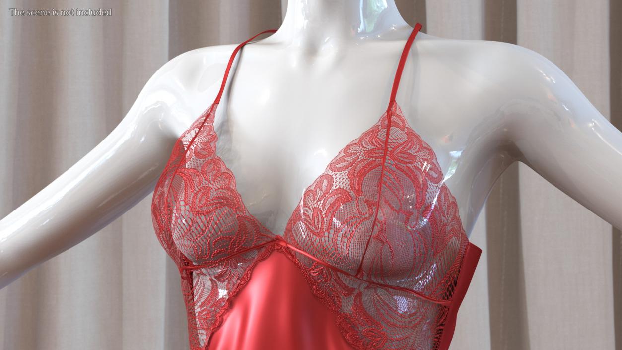 Lace Women Chemise Red 3D