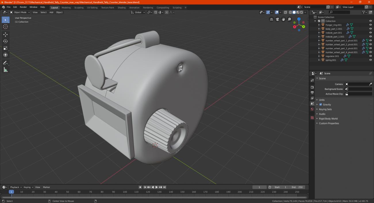 3D Mechanical Handheld Tally Counter model