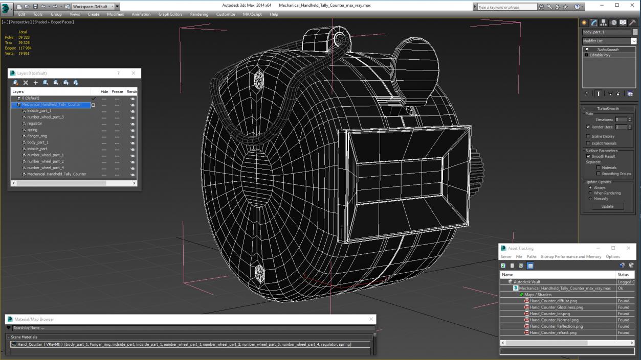 3D Mechanical Handheld Tally Counter model