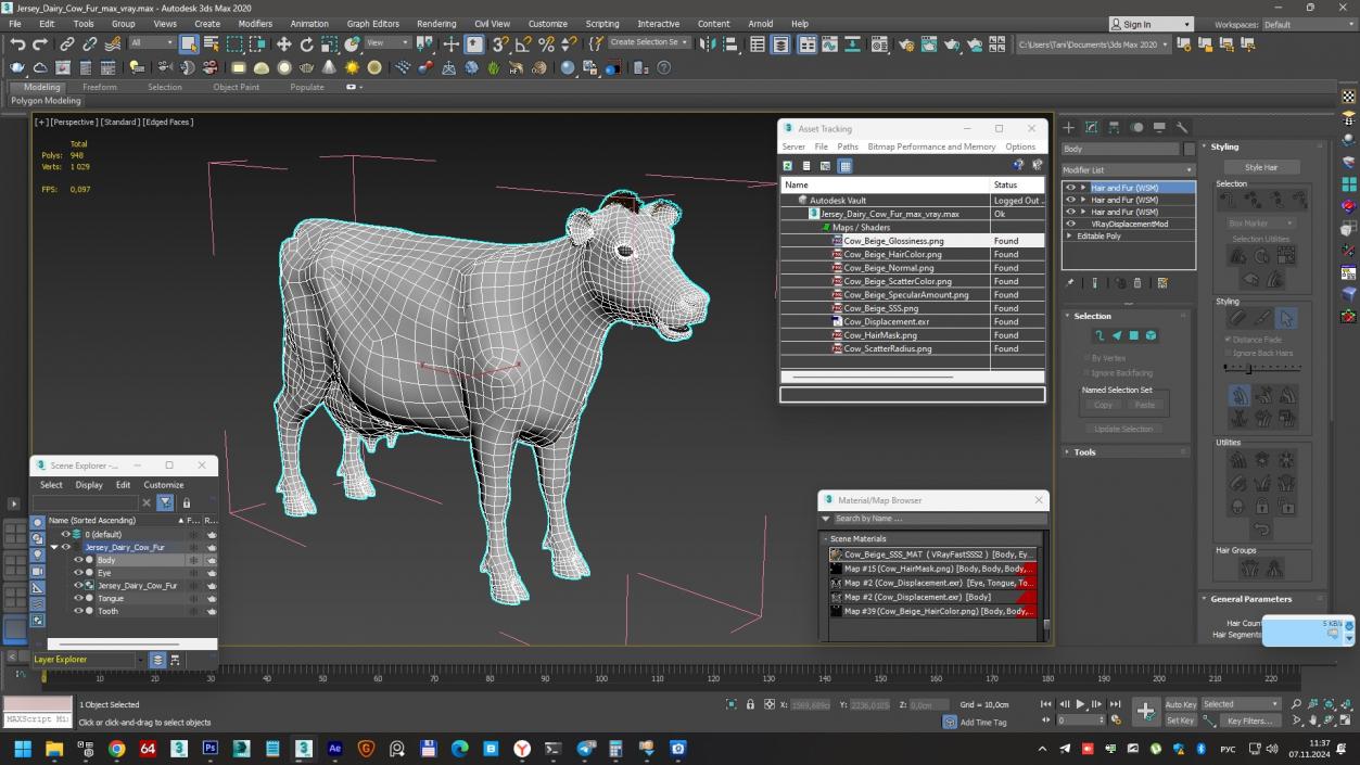 3D model Jersey Dairy Cow Fur