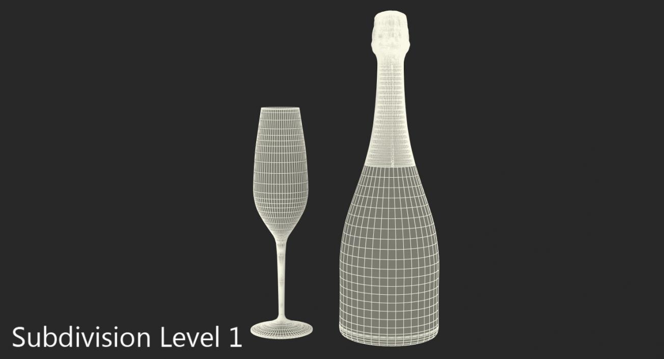 Closed Champagne Bottle With Glass 3D model