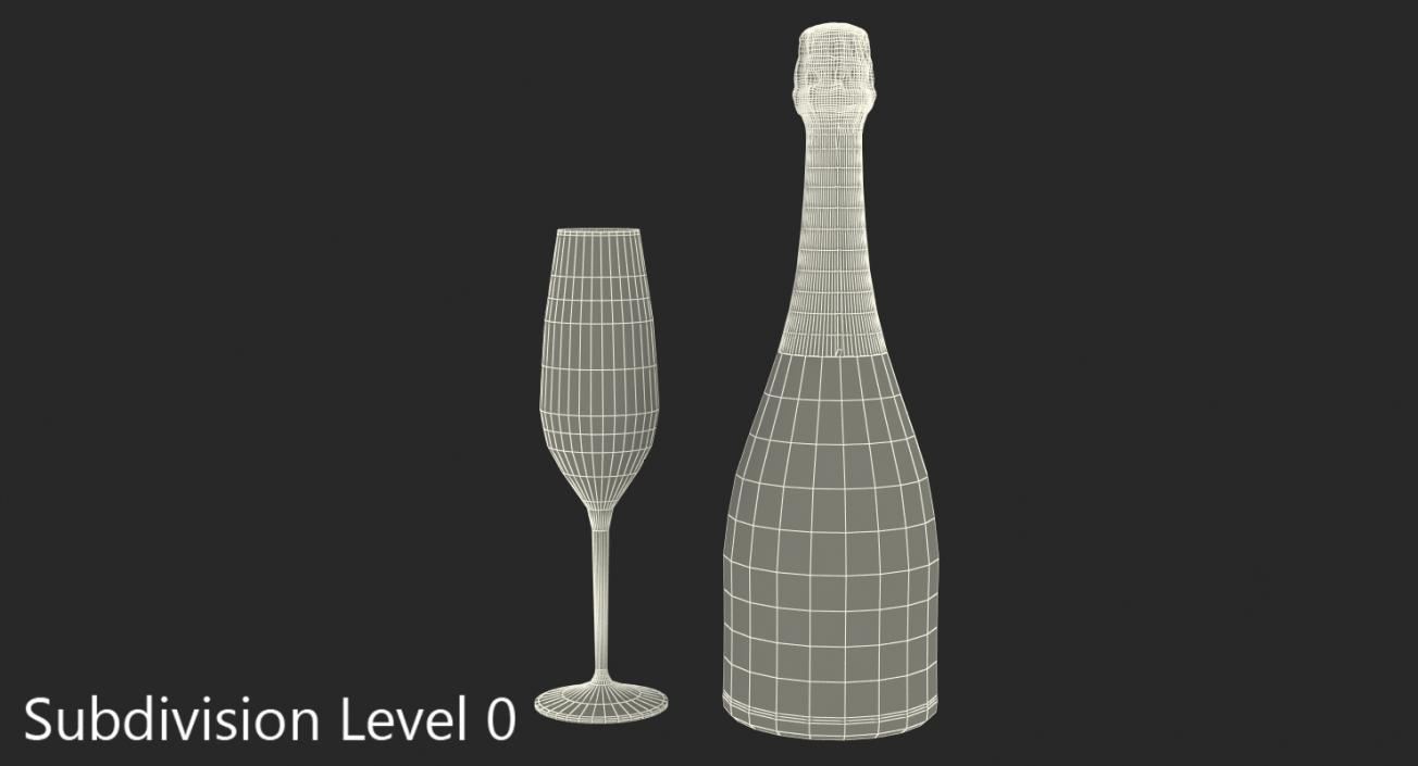 Closed Champagne Bottle With Glass 3D model