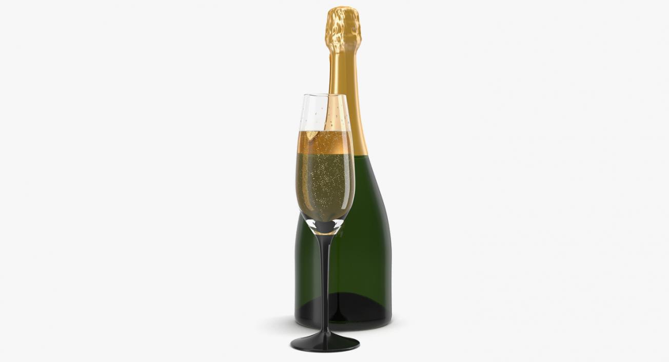 Closed Champagne Bottle With Glass 3D model