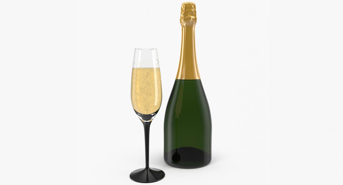 Closed Champagne Bottle With Glass 3D model