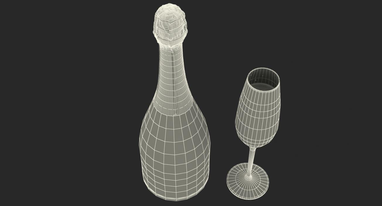 Closed Champagne Bottle With Glass 3D model