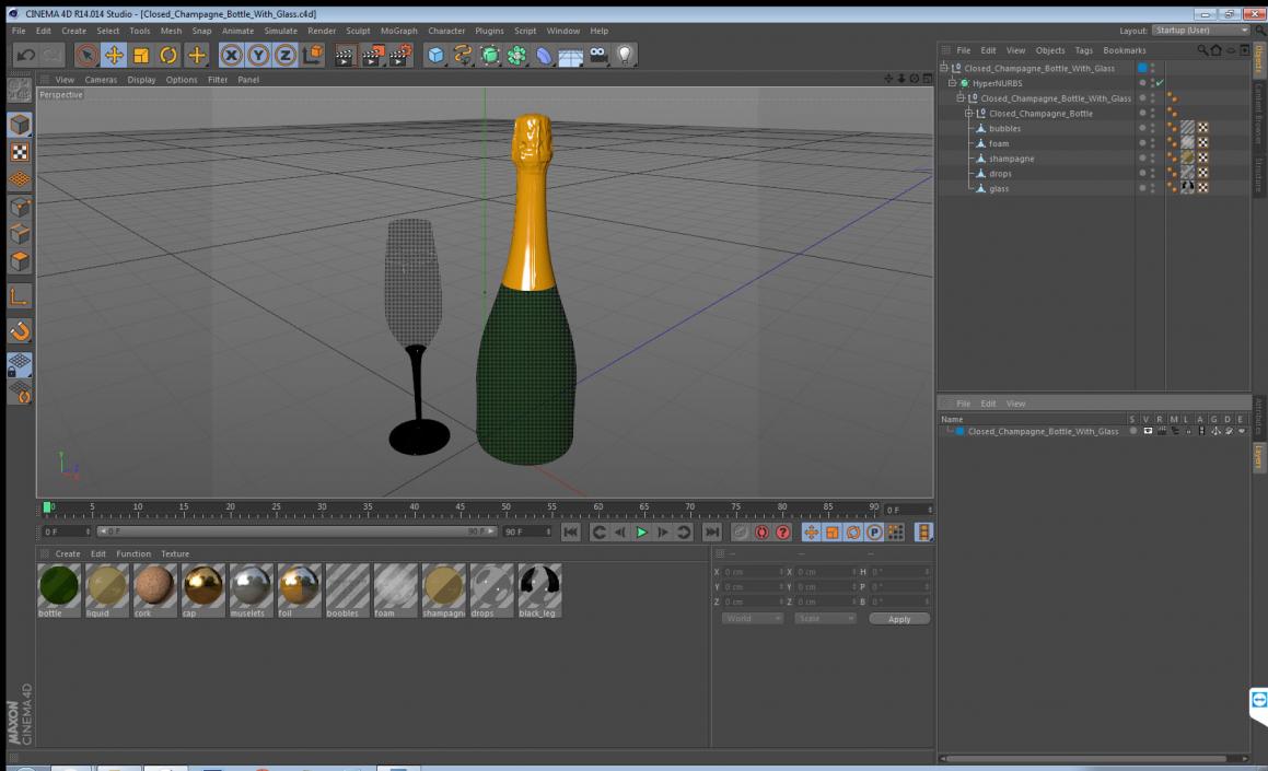 Closed Champagne Bottle With Glass 3D model