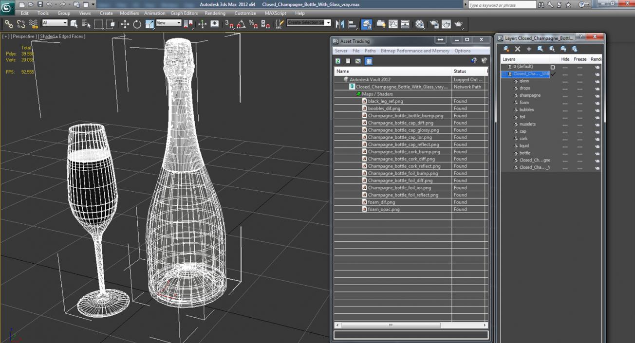 Closed Champagne Bottle With Glass 3D model