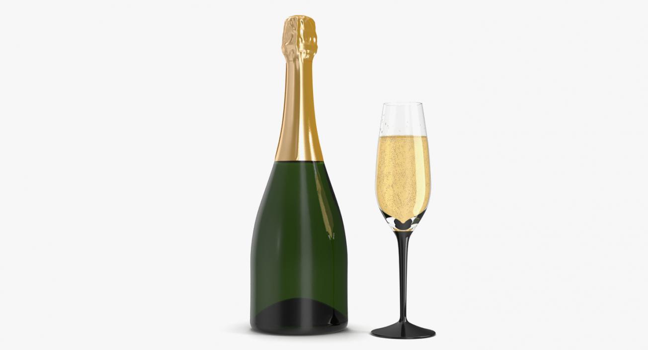 Closed Champagne Bottle With Glass 3D model