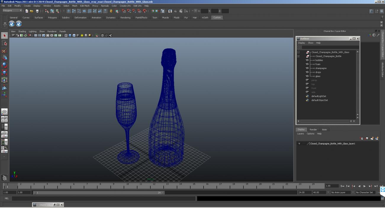 Closed Champagne Bottle With Glass 3D model