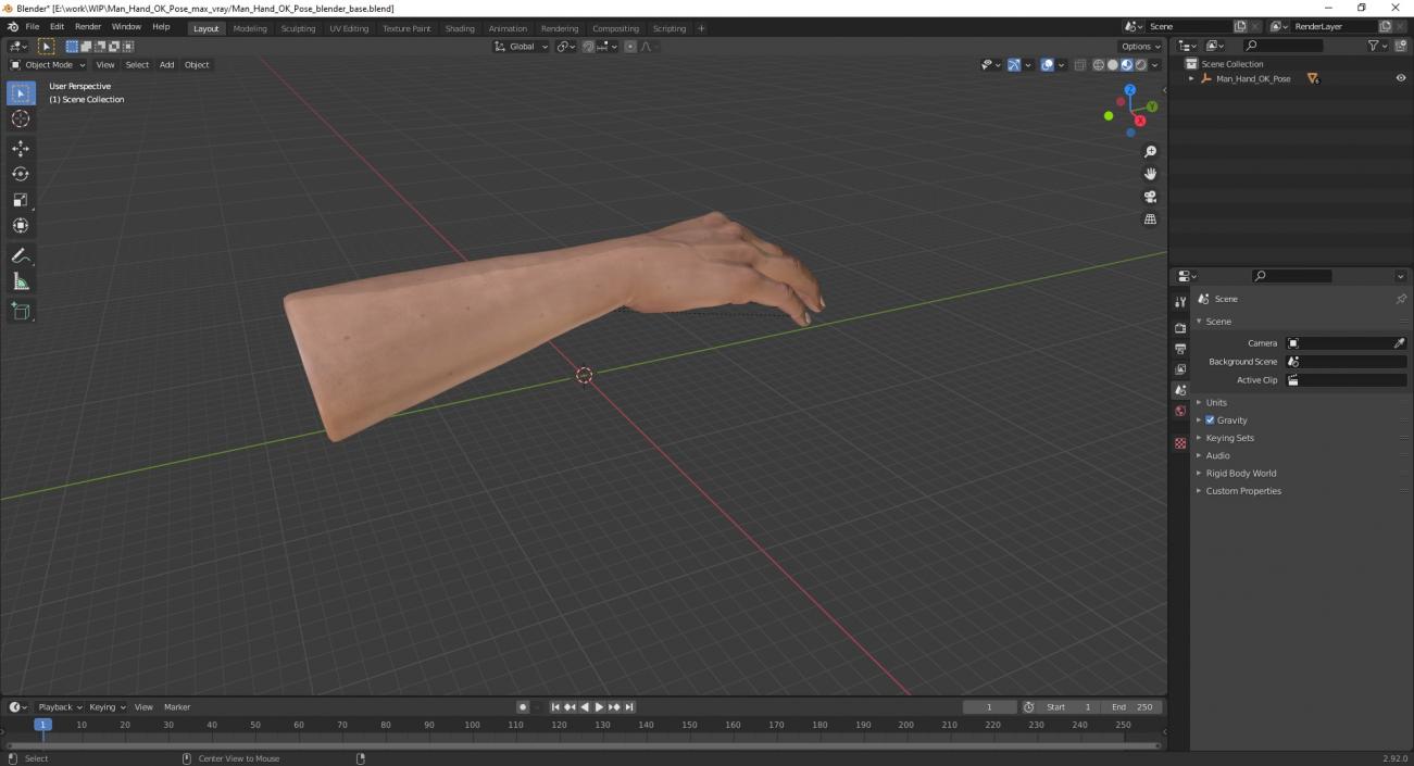 3D Man Hand OK Pose