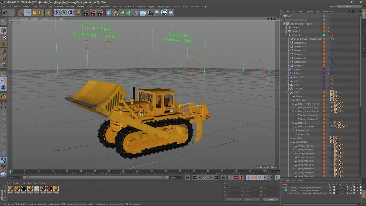 Crawler Dozer Rigged for Cinema 4D 3D model