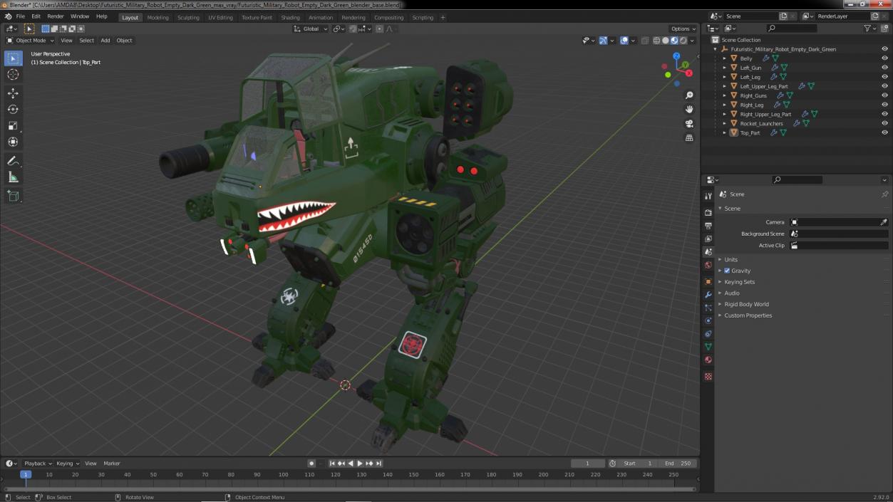 Futuristic Military Robot Empty Dark Green 3D