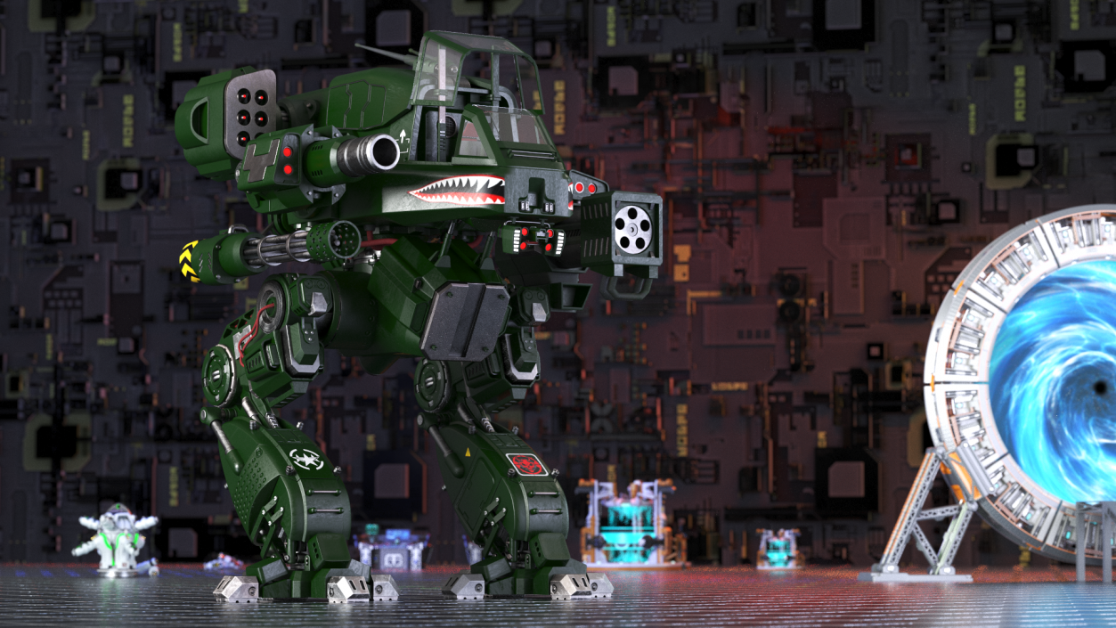 Futuristic Military Robot Empty Dark Green 3D