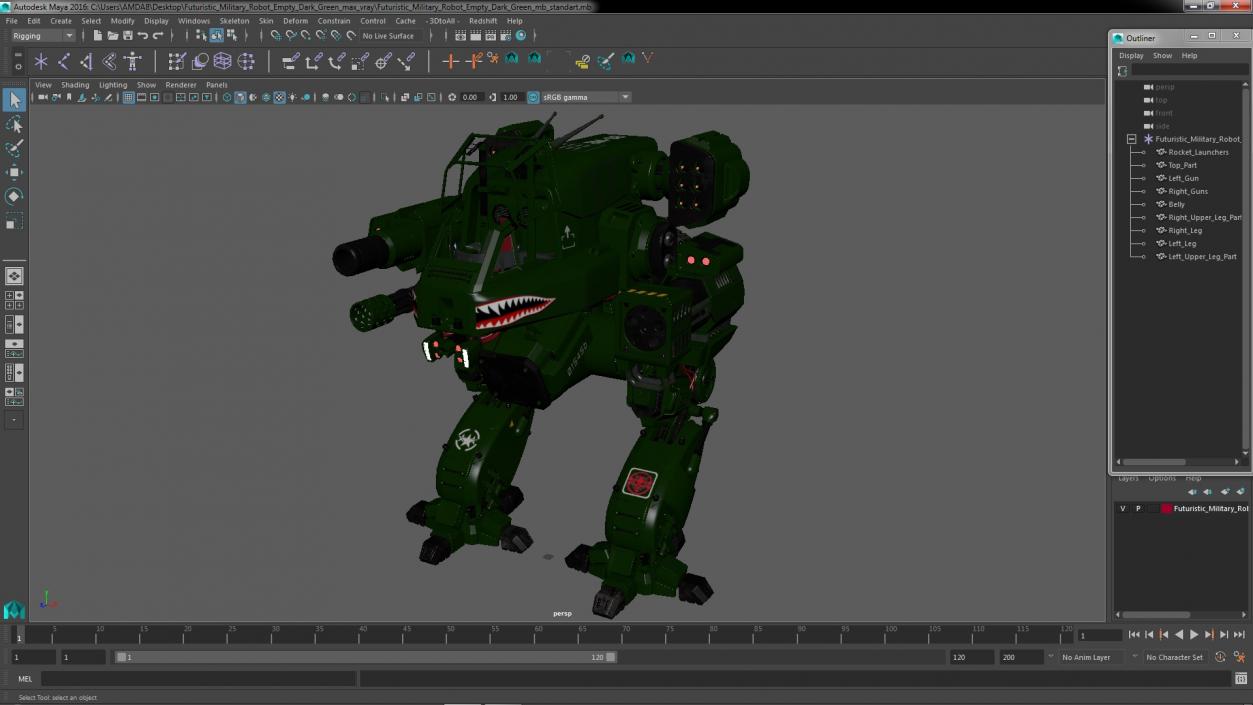 Futuristic Military Robot Empty Dark Green 3D