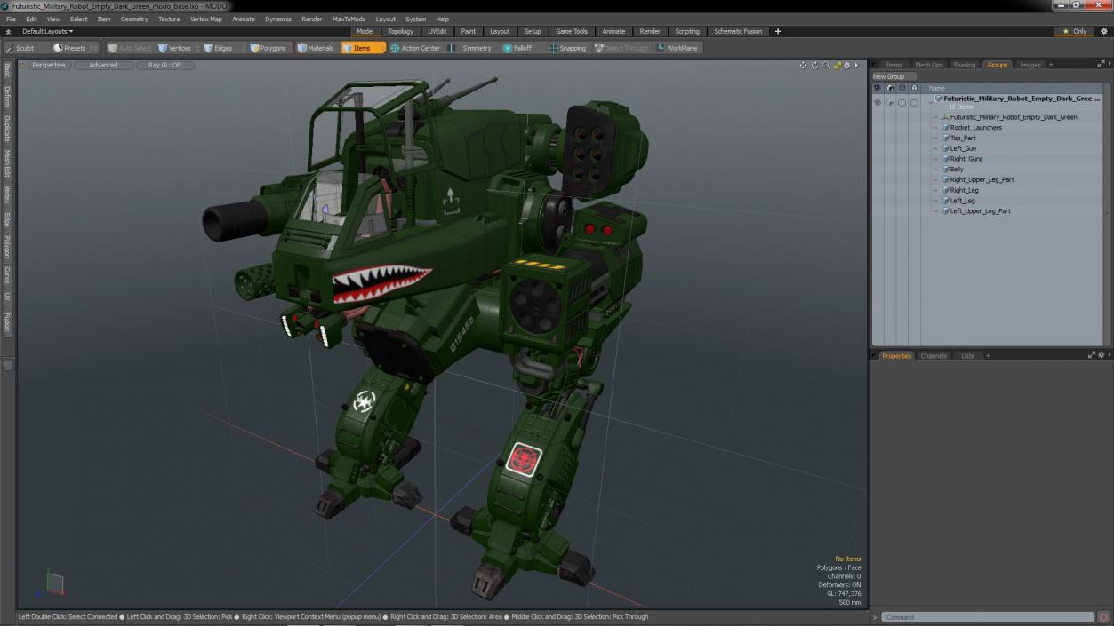 Futuristic Military Robot Empty Dark Green 3D