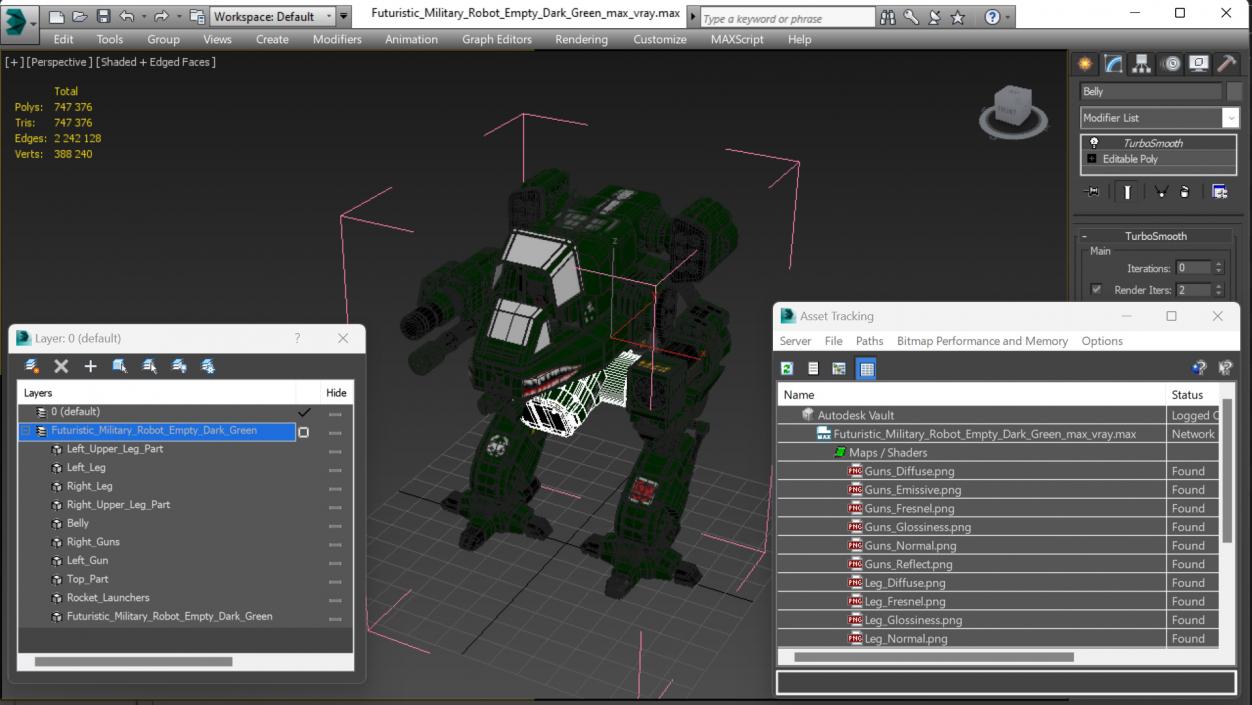 Futuristic Military Robot Empty Dark Green 3D