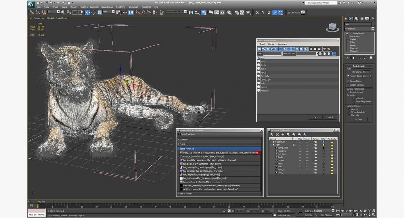 3D model Lying Tiger with Fur