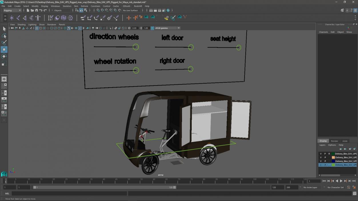 Delivery Bike EAV UPS Rigged for Maya 3D