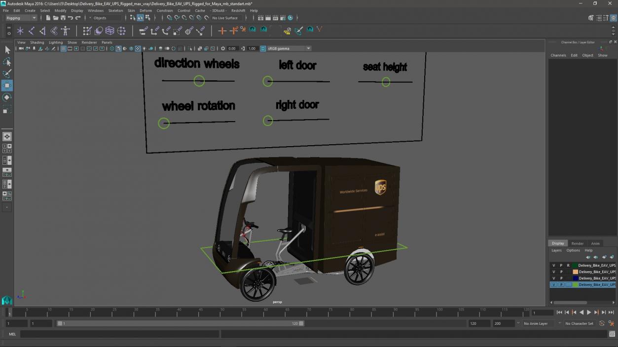 Delivery Bike EAV UPS Rigged for Maya 3D