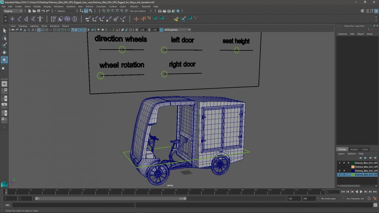 Delivery Bike EAV UPS Rigged for Maya 3D