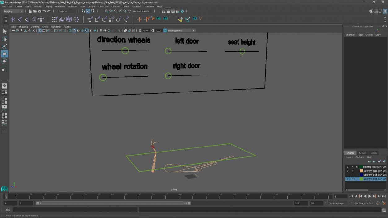 Delivery Bike EAV UPS Rigged for Maya 3D