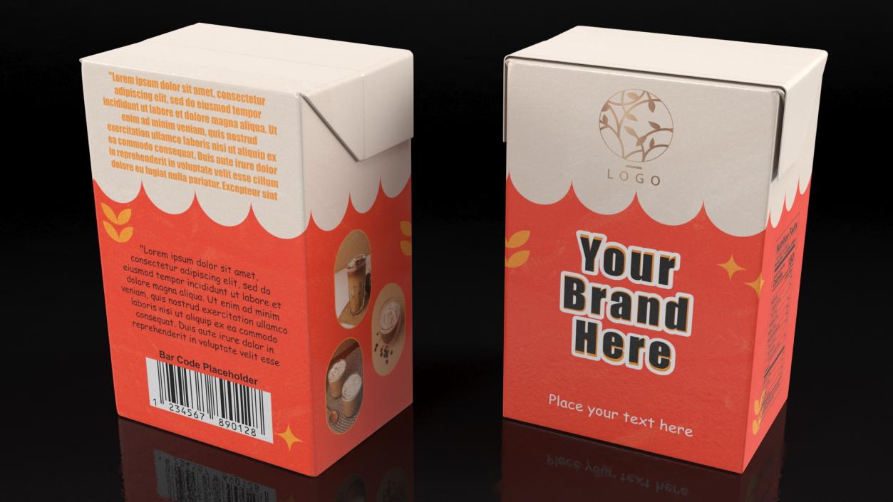 3D model Rectangular Aseptic Carton Package Mockup Red