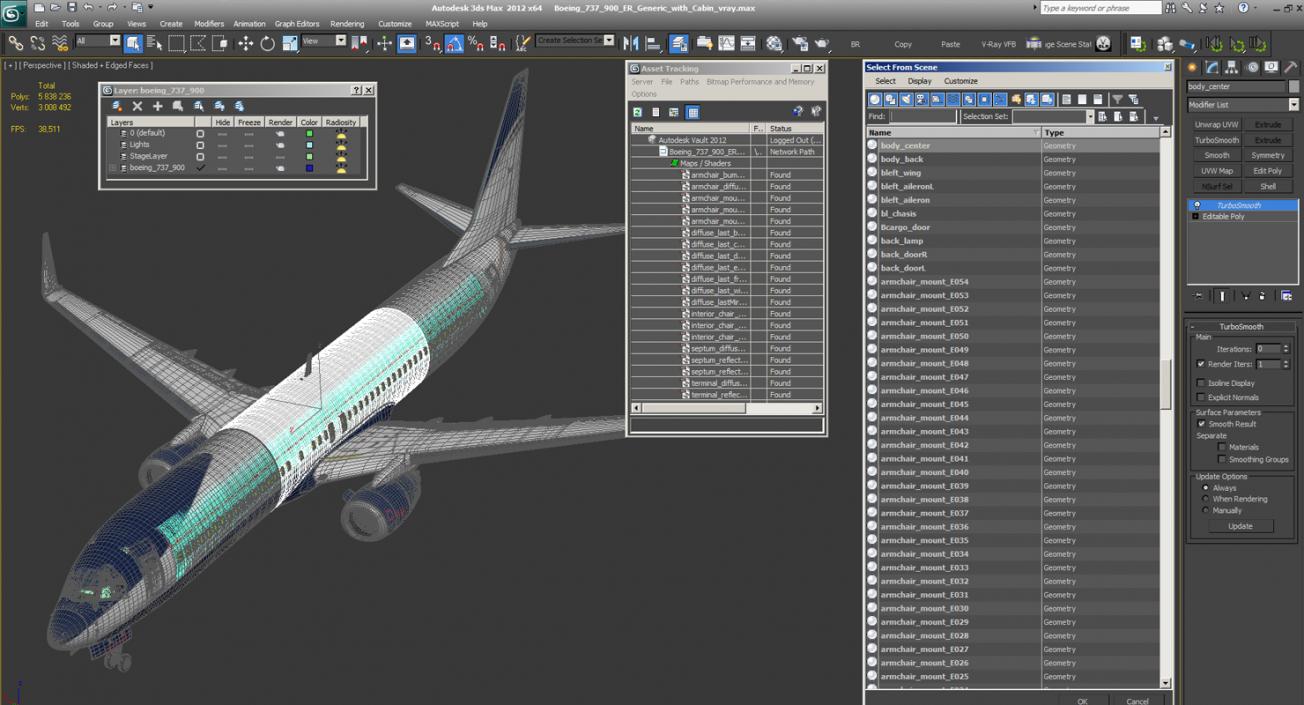 3D Boeing 737-900 ER Generic with Cabin