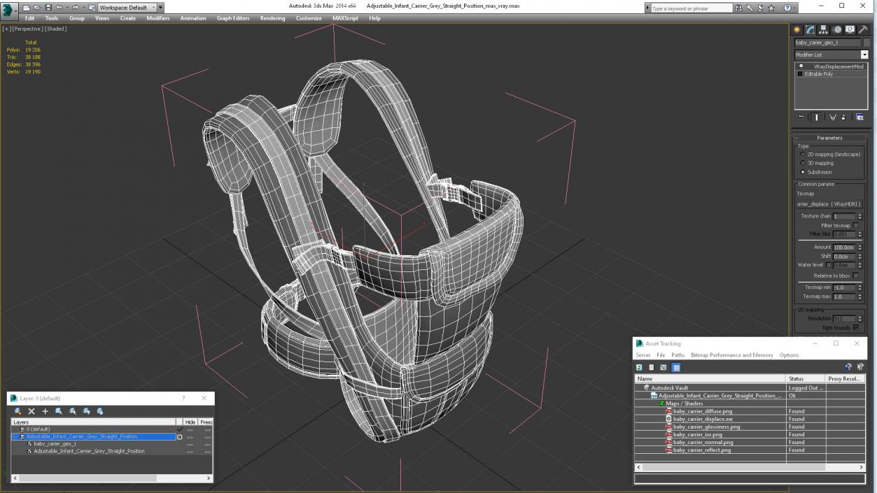 3D Adjustable Infant Carrier Grey Straight Position model