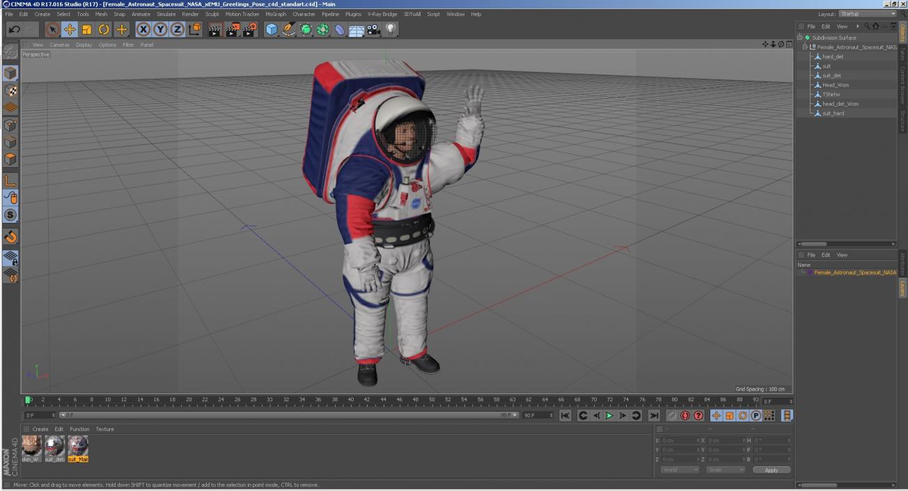 3D Female Astronaut Spacesuit NASA xEMU Greetings Pose