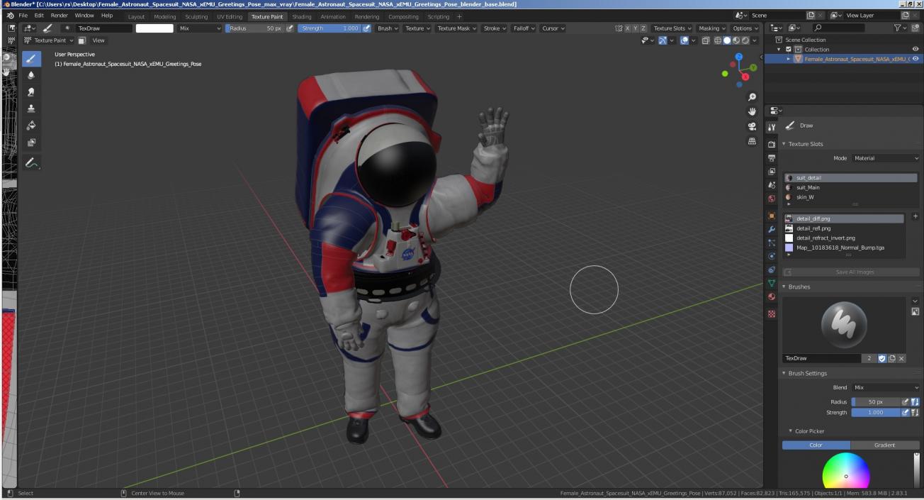 3D Female Astronaut Spacesuit NASA xEMU Greetings Pose