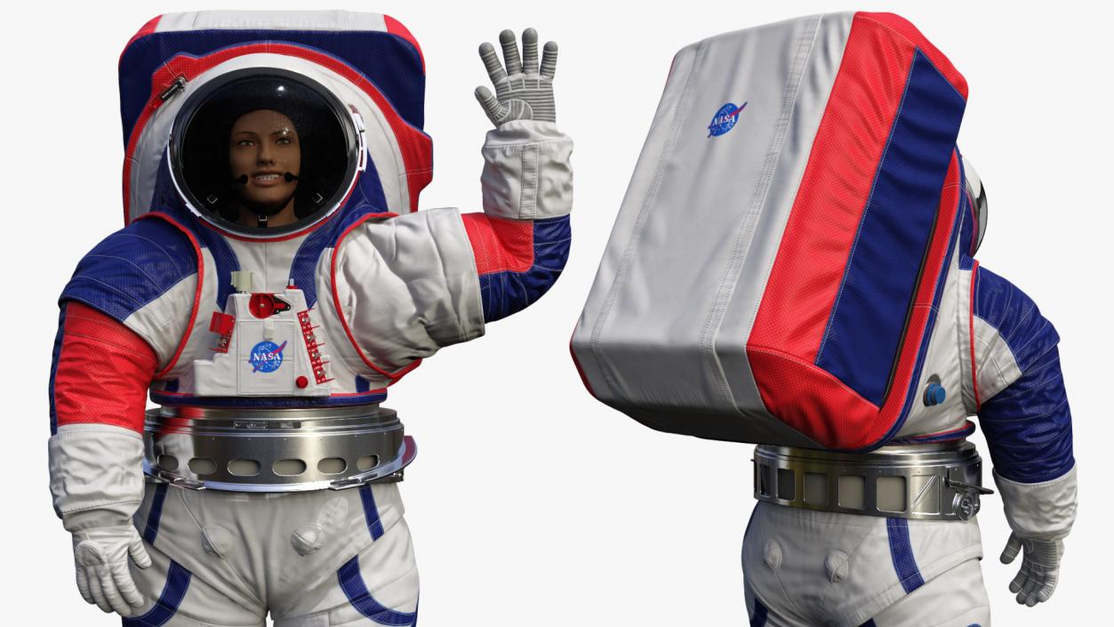 3D Female Astronaut Spacesuit NASA xEMU Greetings Pose