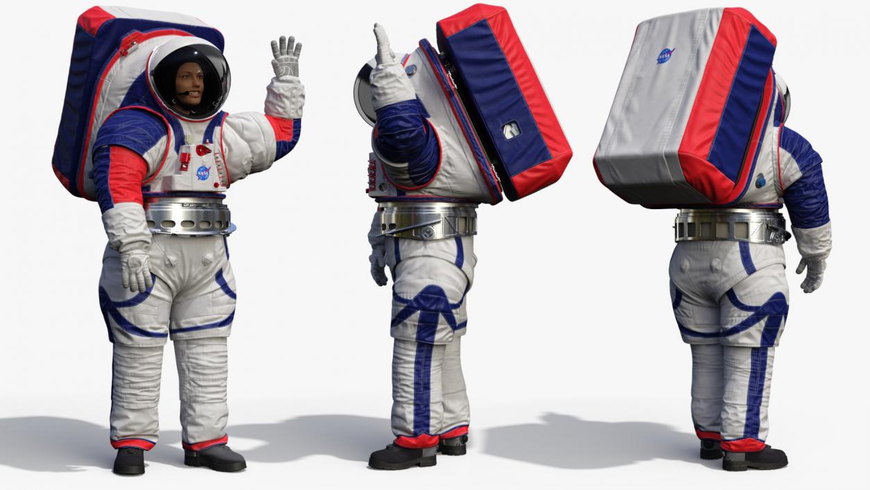 3D Female Astronaut Spacesuit NASA xEMU Greetings Pose