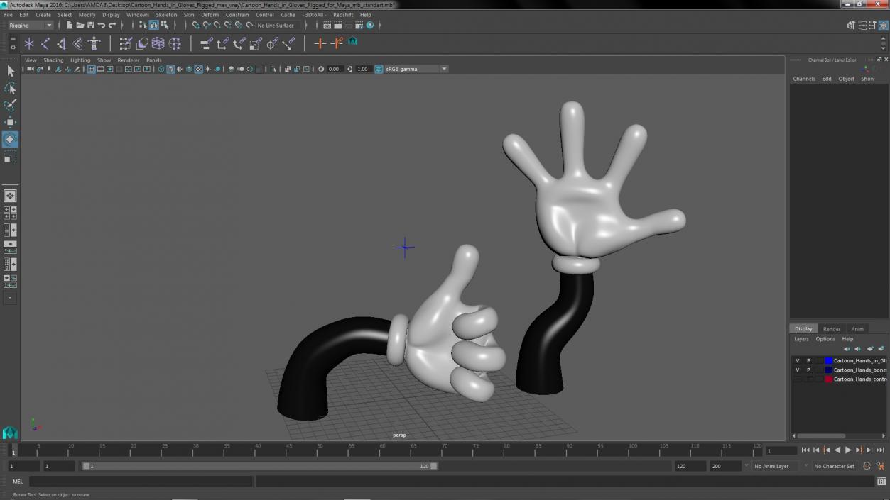 Cartoon Hands in Gloves Rigged for Maya 3D model